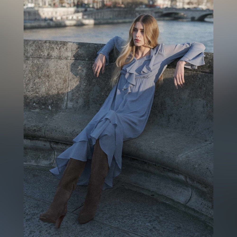 Grace & Mila - AIRY LONG RUFFLED DRESS BLEUET SAMIRA