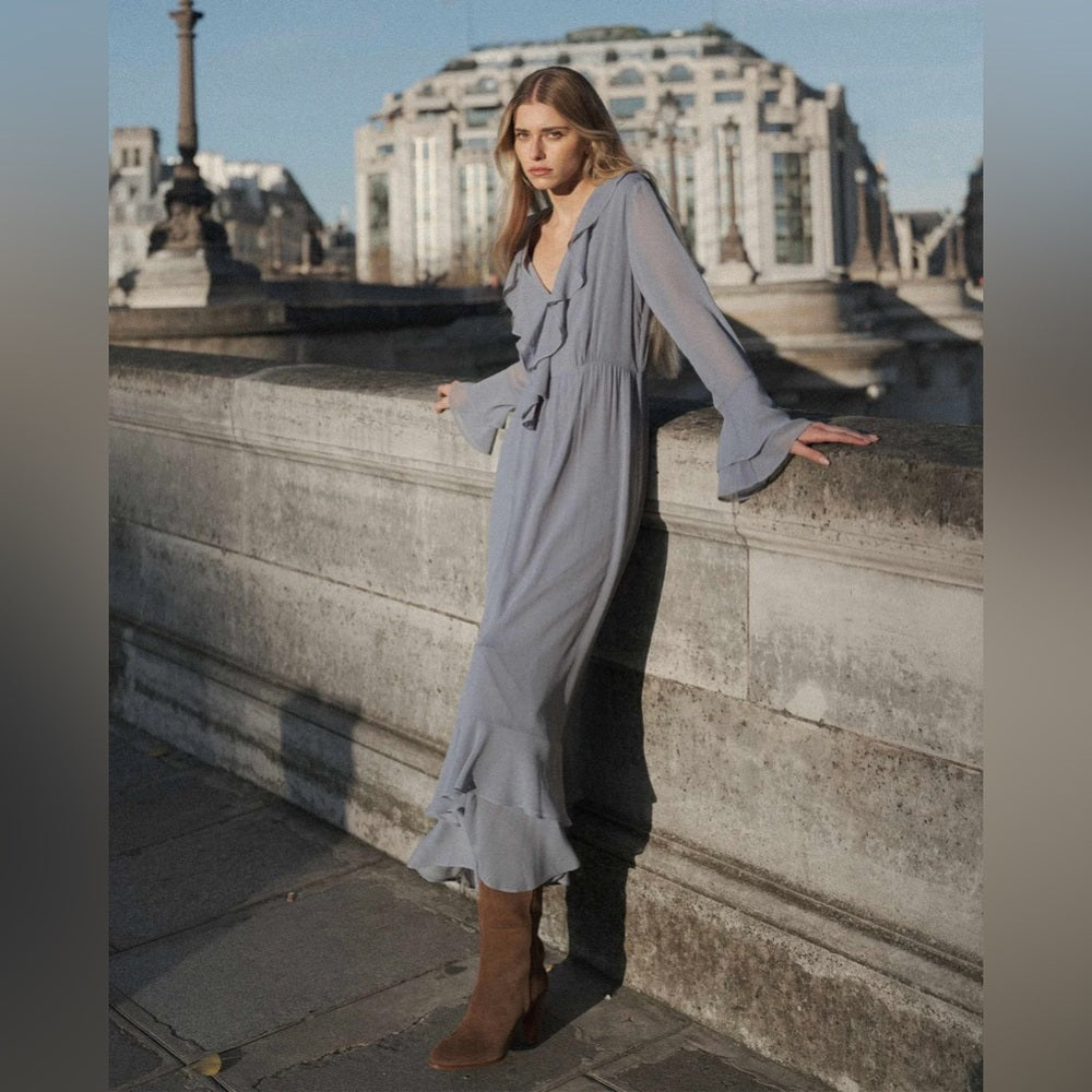 Grace & Mila - AIRY LONG RUFFLED DRESS BLEUET SAMIRA