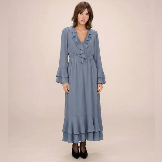 Grace & Mila - AIRY LONG RUFFLED DRESS BLEUET SAMIRA