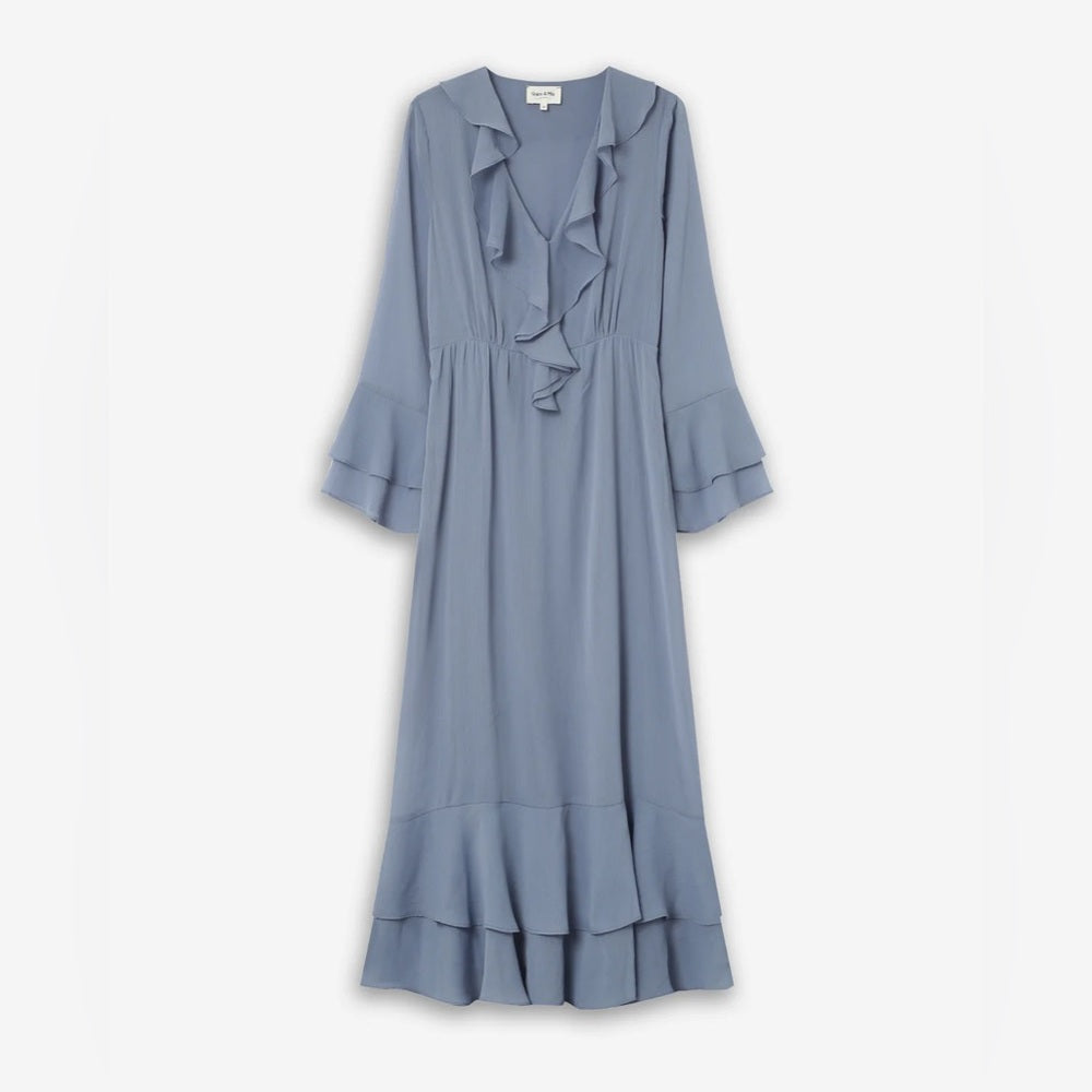 Grace & Mila - AIRY LONG RUFFLED DRESS BLEUET SAMIRA