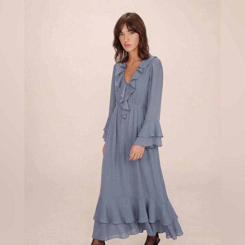 Grace & Mila - AIRY LONG RUFFLED DRESS BLEUET SAMIRA