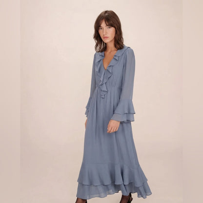 Grace & Mila - AIRY LONG RUFFLED DRESS BLEUET SAMIRA