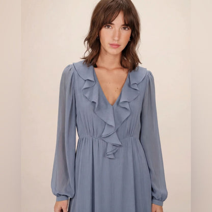 Grace & Mila - AIRY LONG RUFFLED DRESS BLEUET SAMIRA