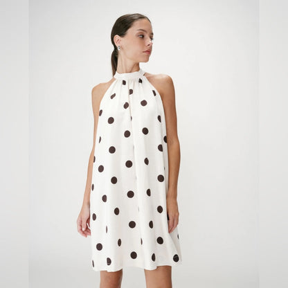 Grace & Mila - Polka Dot Halter Shift Dress - White with Black Dots