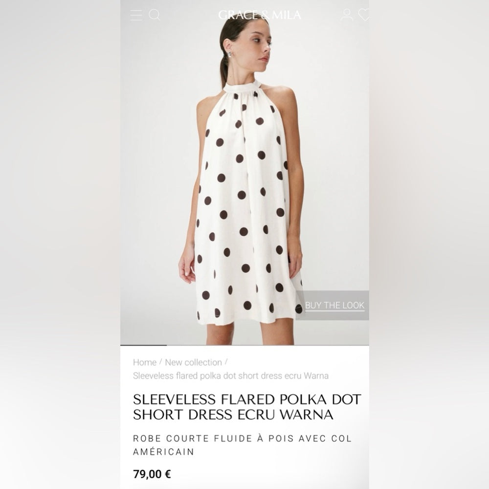 Grace & Mila - Polka Dot Halter Shift Dress - White with Black Dots