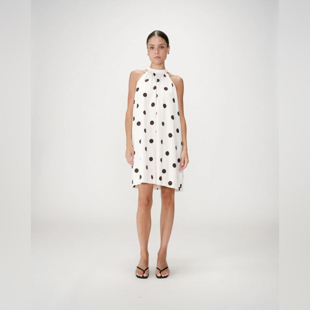 Grace & Mila - Polka Dot Halter Shift Dress - White with Black Dots