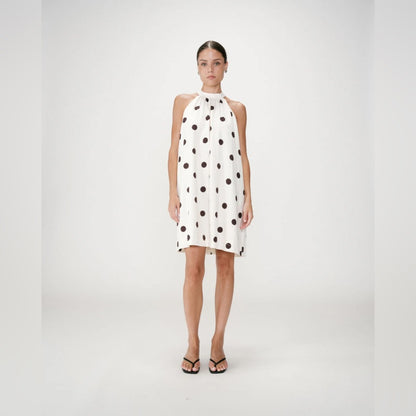 Grace & Mila - Polka Dot Halter Shift Dress - White with Black Dots