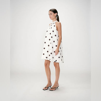 Grace & Mila - Polka Dot Halter Shift Dress - White with Black Dots