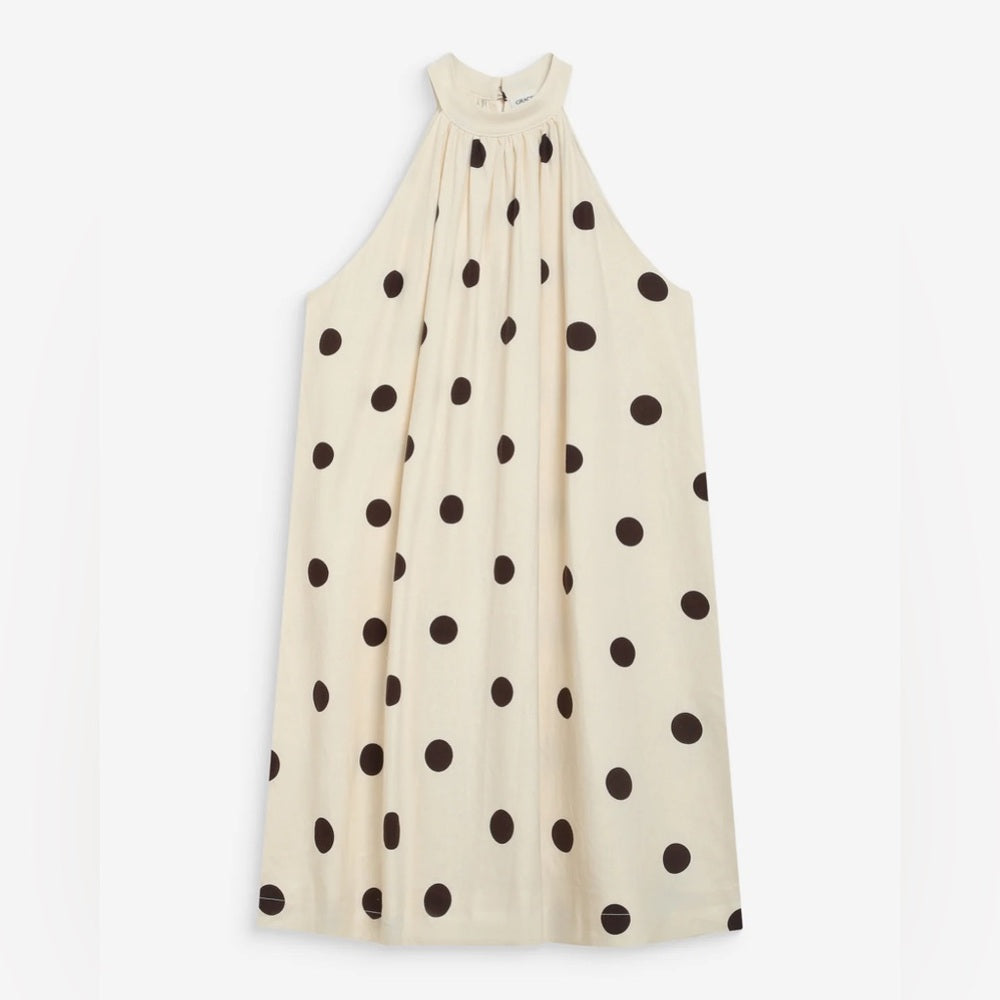 Grace & Mila - Polka Dot Halter Shift Dress - White with Black Dots
