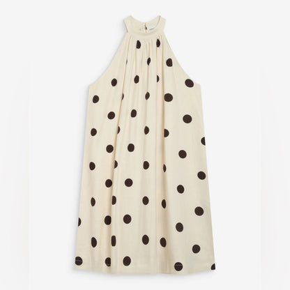 Grace & Mila - Polka Dot Halter Shift Dress - White with Black Dots