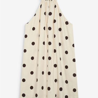 Grace & Mila - Polka Dot Halter Shift Dress - White with Black Dots
