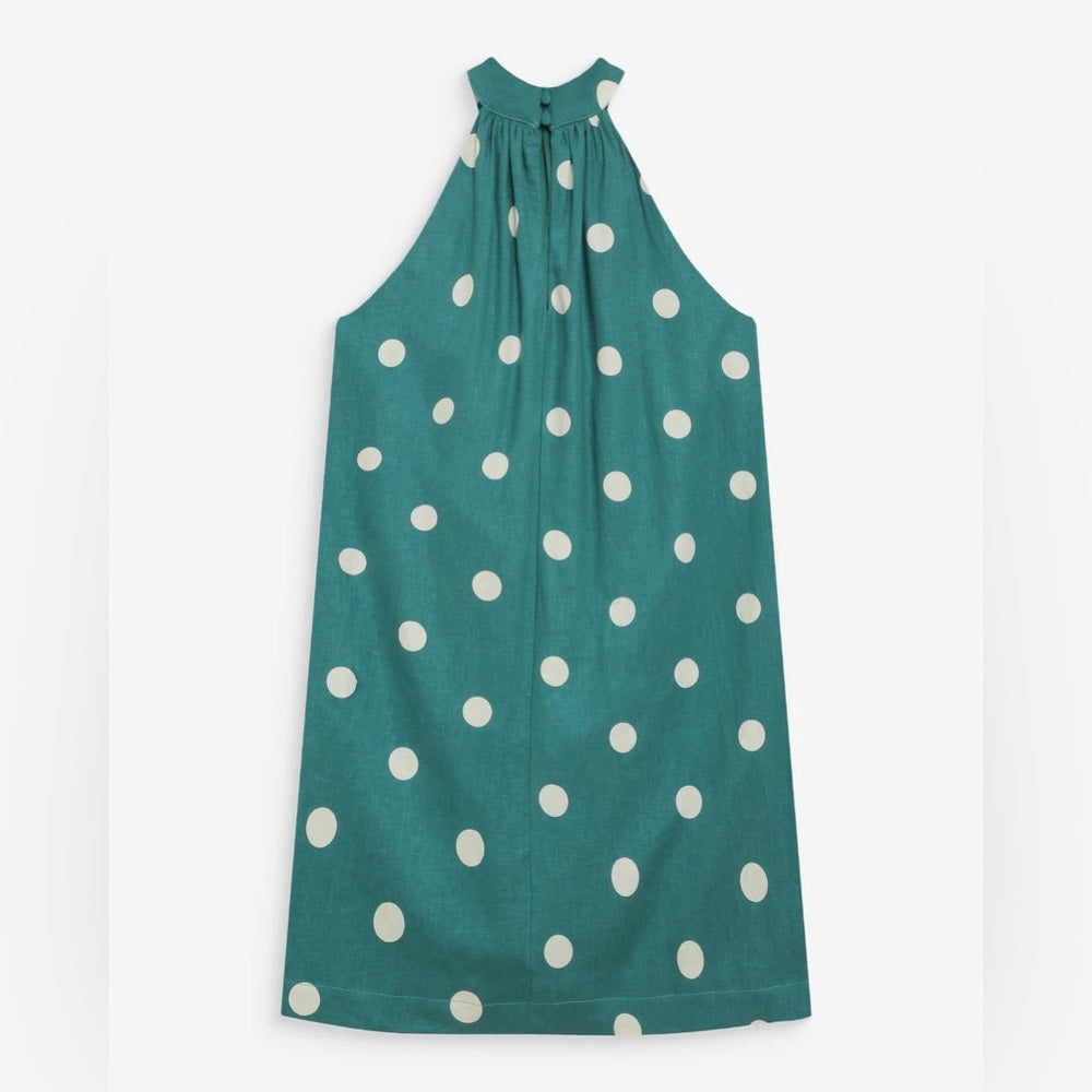 Grace & Mila - Polka Dot Halter Shift Dress - White with Black Dots