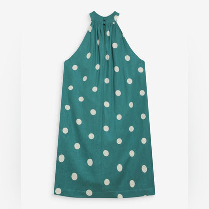 Grace & Mila - Polka Dot Halter Shift Dress - White with Black Dots