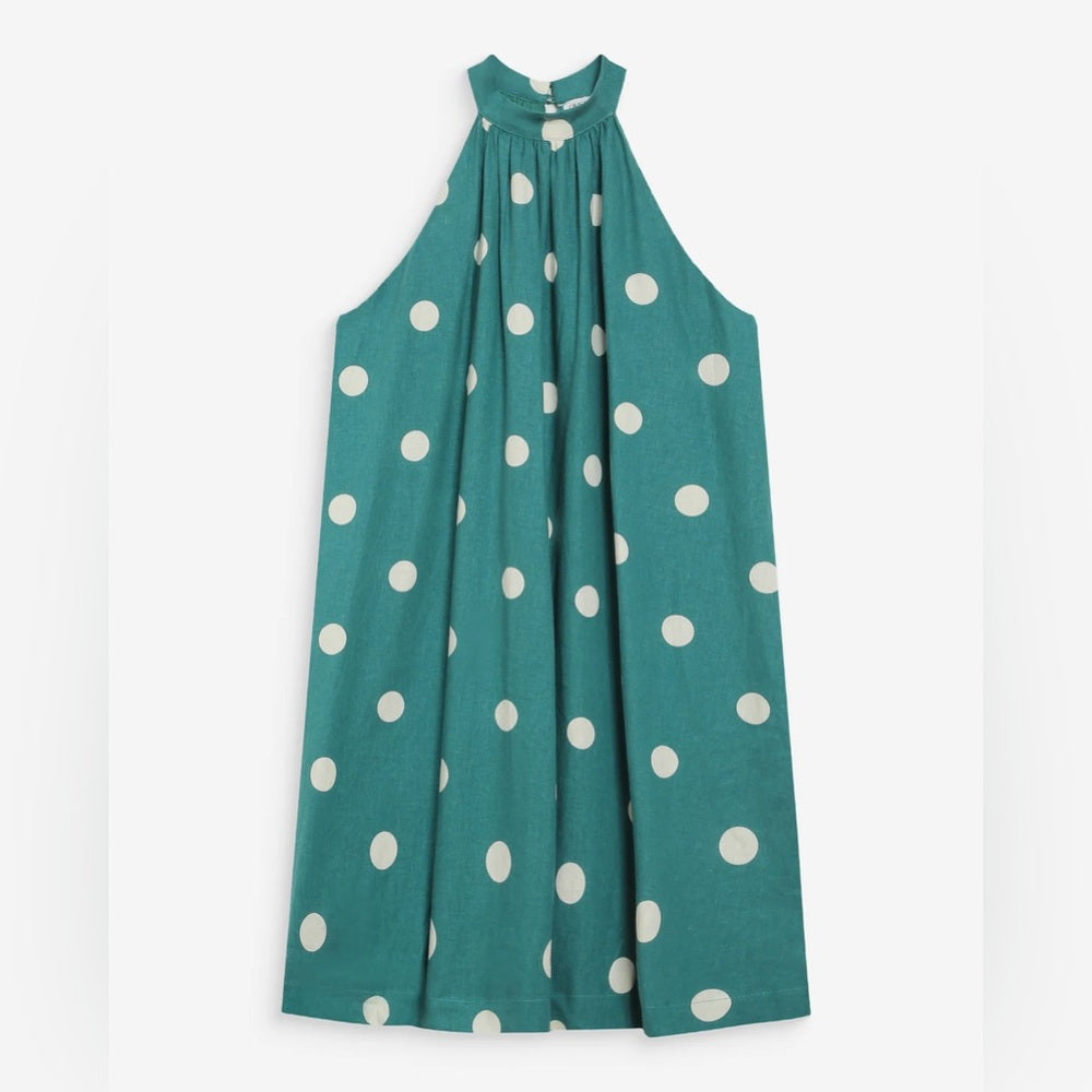 Grace & Mila - Polka Dot Halter Shift Dress - White with Black Dots