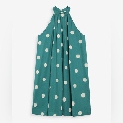 Grace & Mila - Polka Dot Halter Shift Dress - White with Black Dots