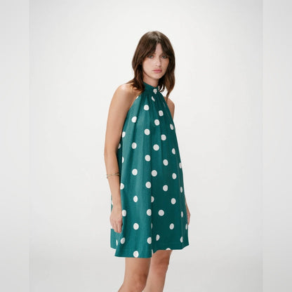 Grace & Mila - Polka Dot Halter Shift Dress - White with Black Dots