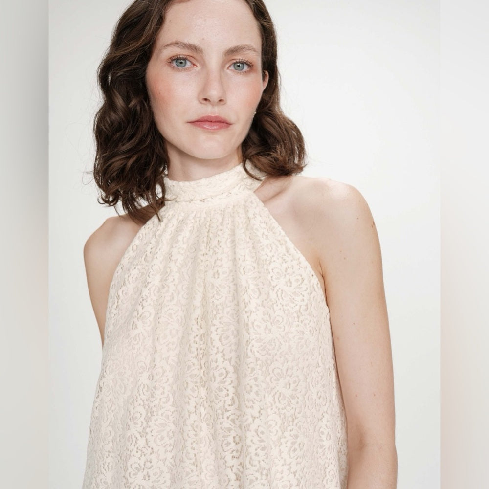 Grace & Mila - Sleeveless short lace dress ecru Vasarely