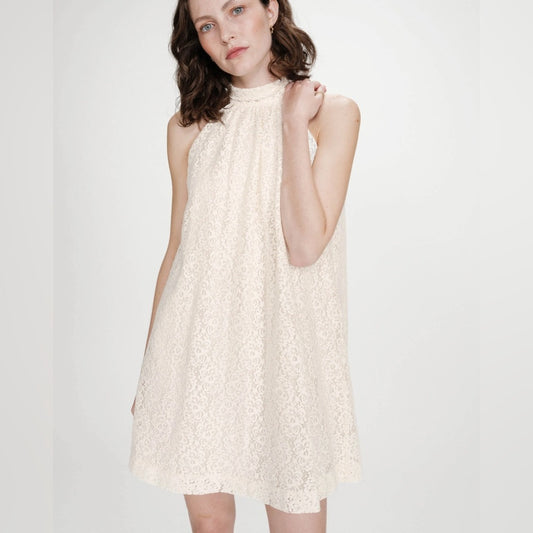 Grace & Mila - Sleeveless short lace dress ecru Vasarely