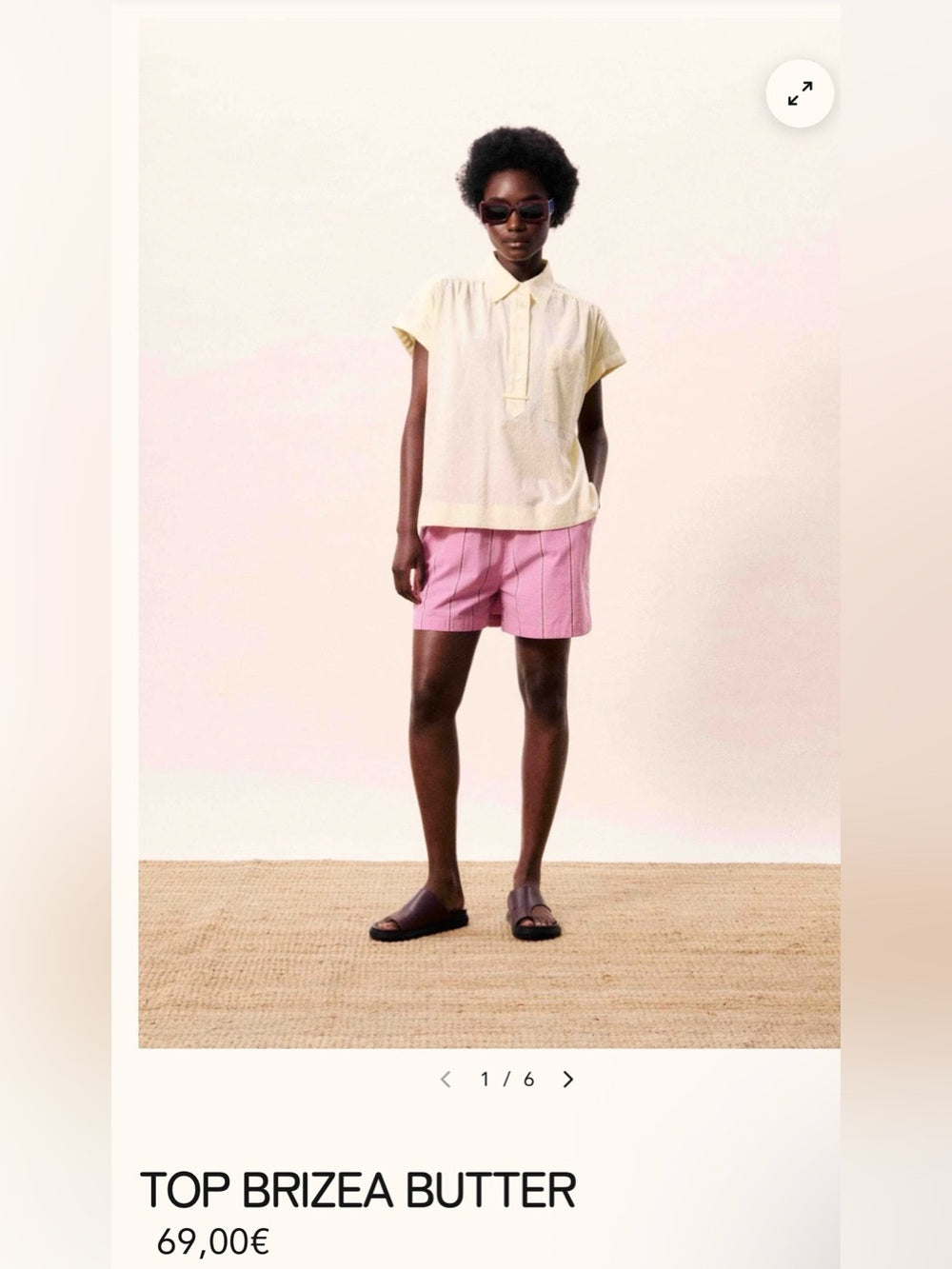 FRNCH 🇫🇷 - Pale Yellow Short-Sleeve Button-Down Top
