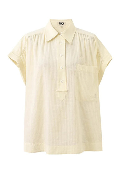 FRNCH 🇫🇷 - Pale Yellow Short-Sleeve Button-Down Top