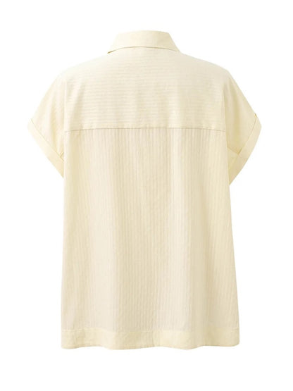 FRNCH 🇫🇷 - Pale Yellow Short-Sleeve Button-Down Top