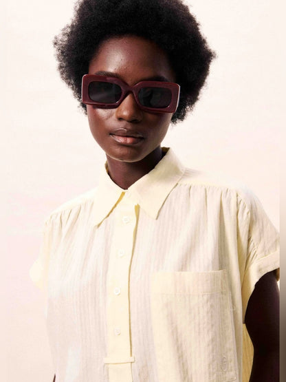 FRNCH 🇫🇷 - Pale Yellow Short-Sleeve Button-Down Top