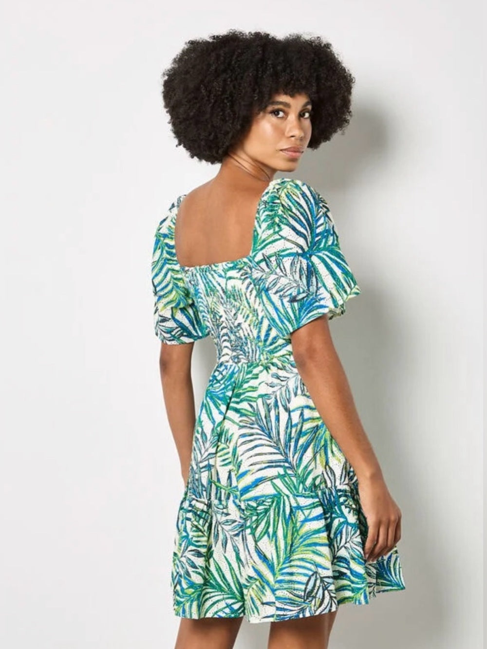 APRICOT 🍑- Tropical Leaf Print Midi Dress in Green & Blue