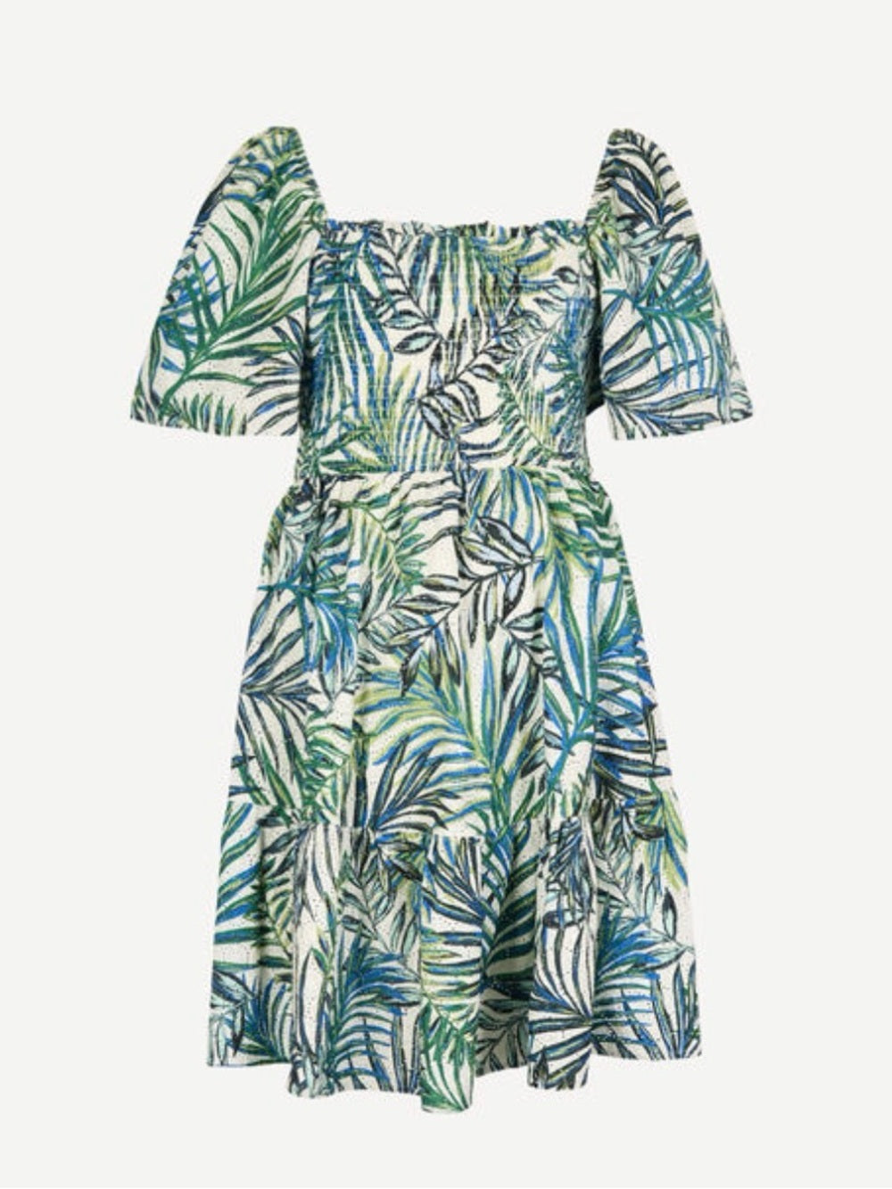 APRICOT 🍑- Tropical Leaf Print Midi Dress in Green & Blue