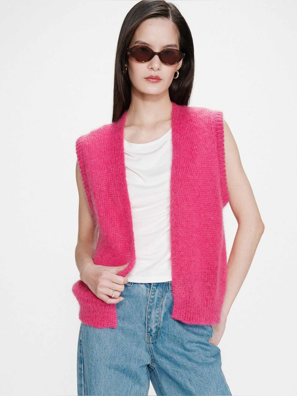 Bright Pink Sleeveless Knit Sweater Vest