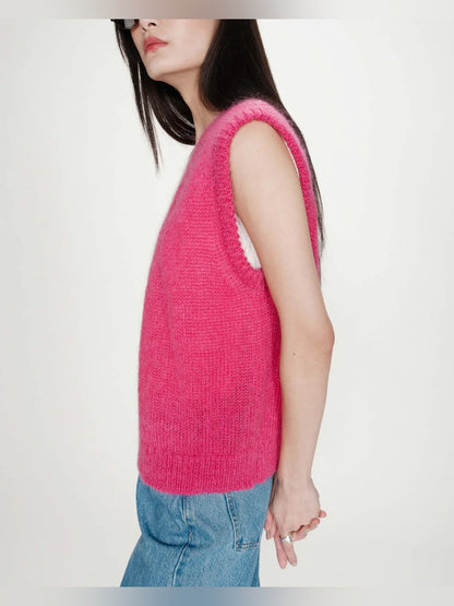 Bright Pink Sleeveless Knit Sweater Vest