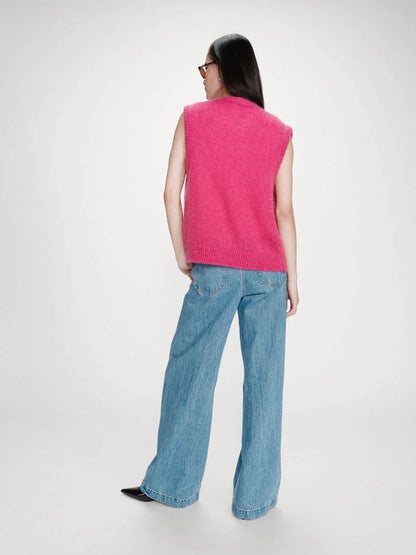 Bright Pink Sleeveless Knit Sweater Vest
