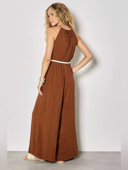 Apricot 🍑 - Halter Neck Rope Belt Jumpsuit