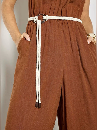Apricot 🍑 - Halter Neck Rope Belt Jumpsuit