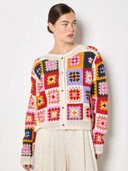 LAST ONE - APRICOT 🍑- Colourful Squares Crochet Cardigan