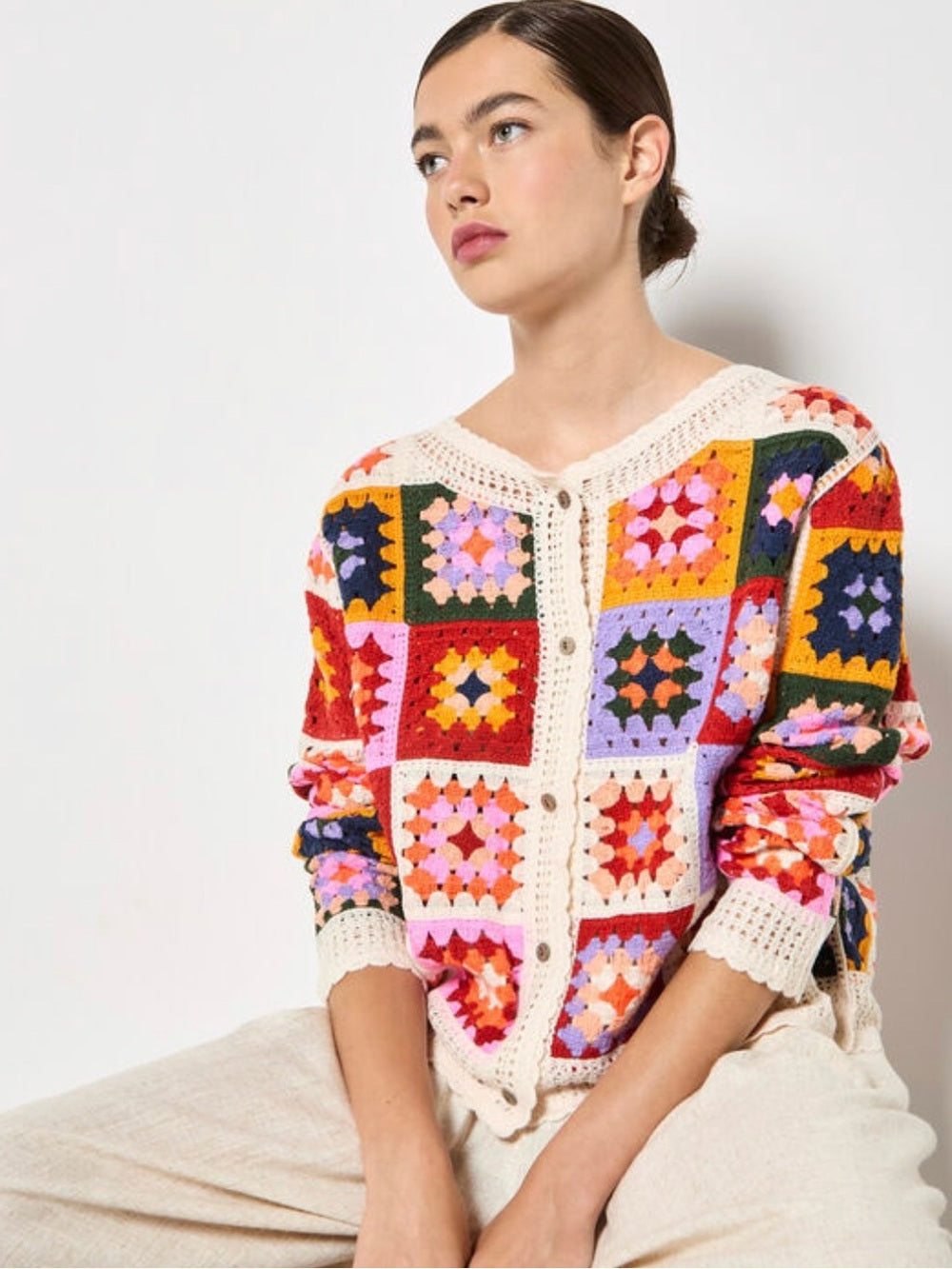 LAST ONE - APRICOT 🍑- Colourful Squares Crochet Cardigan