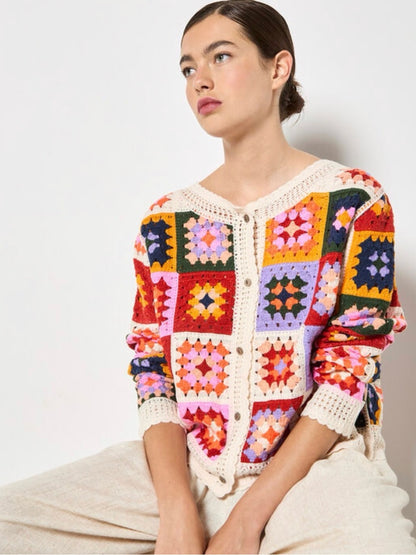LAST ONE - APRICOT 🍑- Colourful Squares Crochet Cardigan