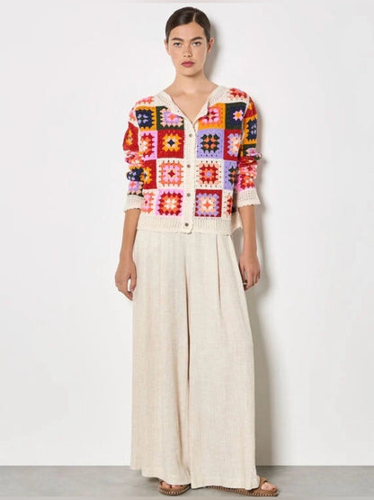 LAST ONE - APRICOT 🍑- Colourful Squares Crochet Cardigan