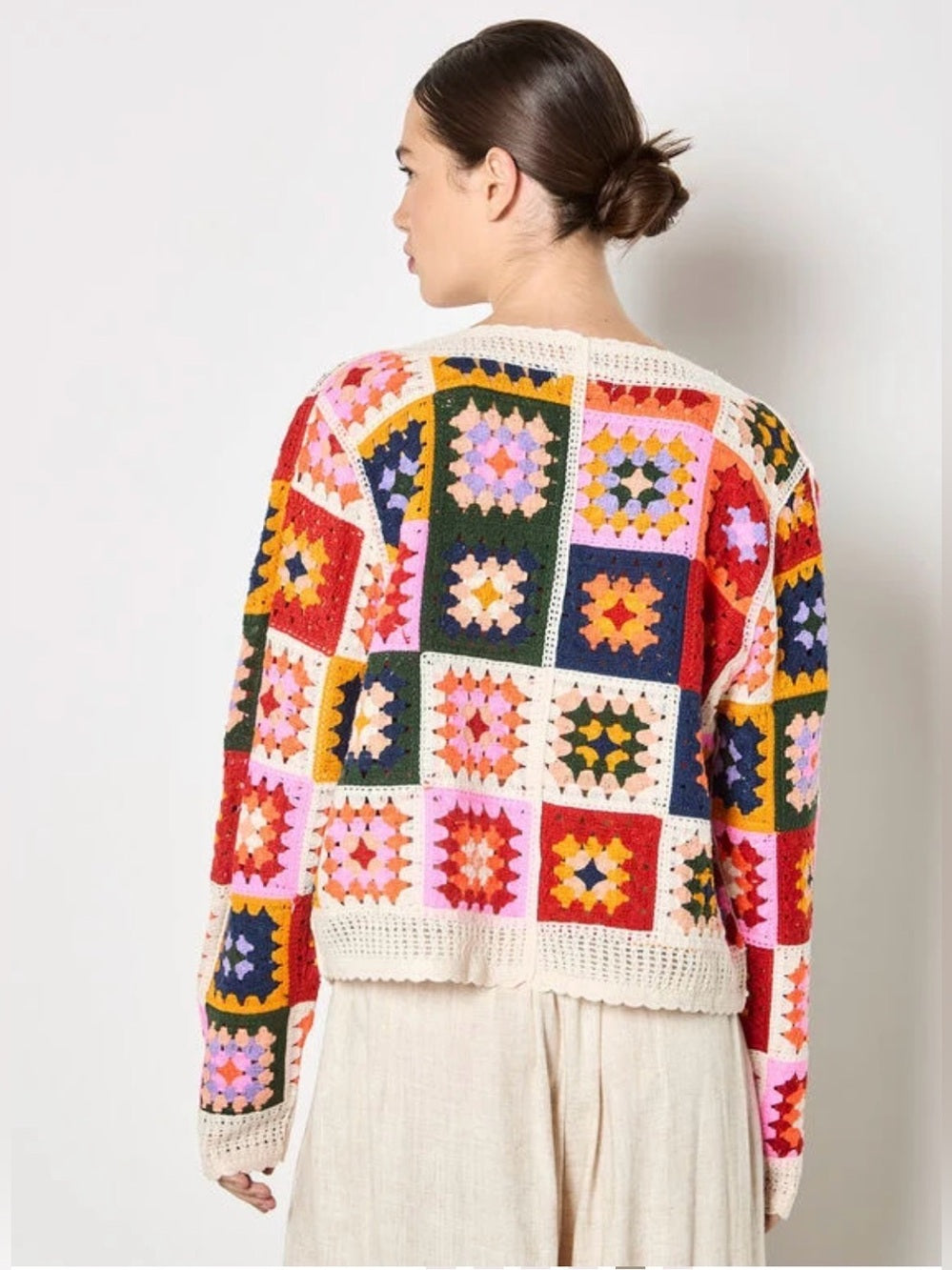 LAST ONE - APRICOT 🍑- Colourful Squares Crochet Cardigan