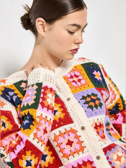 LAST ONE - APRICOT 🍑- Colourful Squares Crochet Cardigan