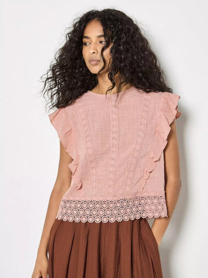 Apricot 🍑 - Lace Trim Frill Edge Top
