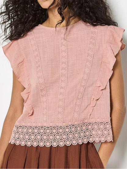 Apricot 🍑 - Lace Trim Frill Edge Top