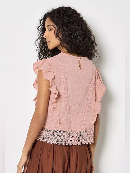 Apricot 🍑 - Lace Trim Frill Edge Top
