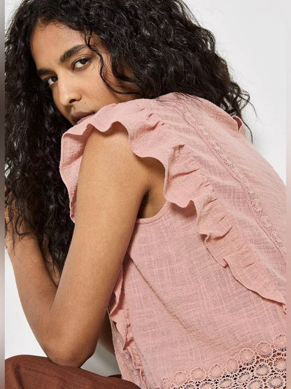 Apricot 🍑 - Lace Trim Frill Edge Top