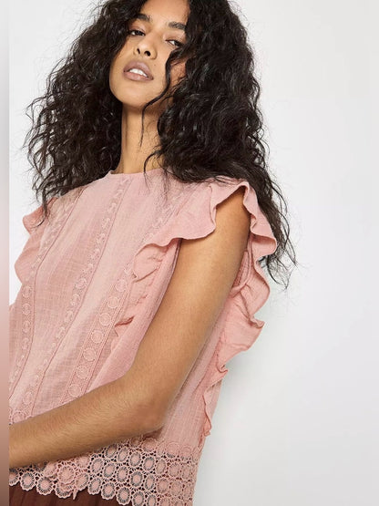 Apricot 🍑 - Lace Trim Frill Edge Top