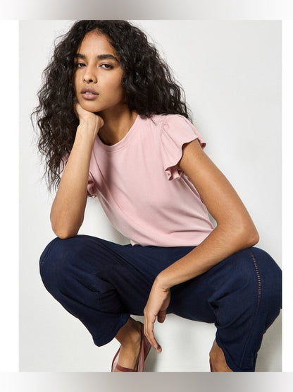 APRICOT 🍑 Pale Pink Ruffle Sleeve Tee