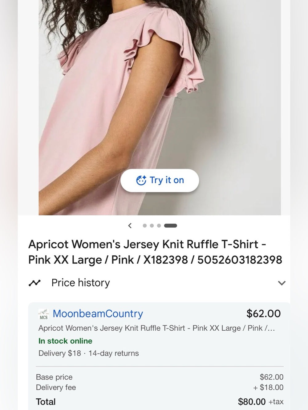 APRICOT 🍑 Pale Pink Ruffle Sleeve Tee