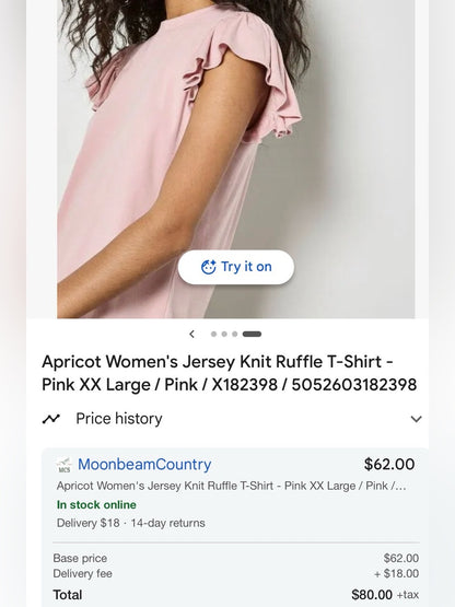 APRICOT 🍑 Pale Pink Ruffle Sleeve Tee