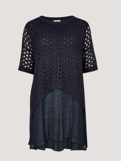 Apricot 🍑- Navy Crochet Open-Knit Short Sleeve Top
