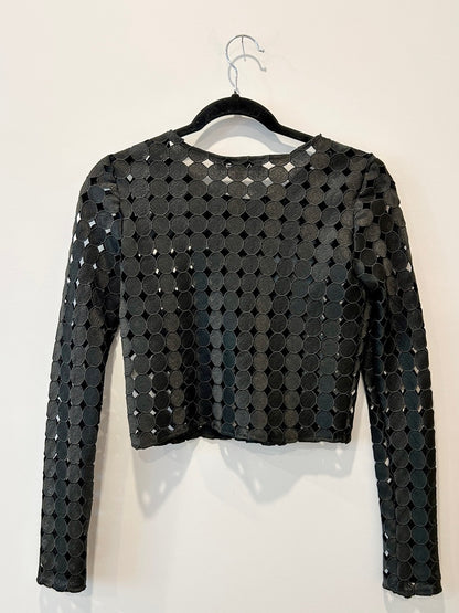 Alexis Black Geometric Cutout Long-Sleeve Crop Top & Skirt