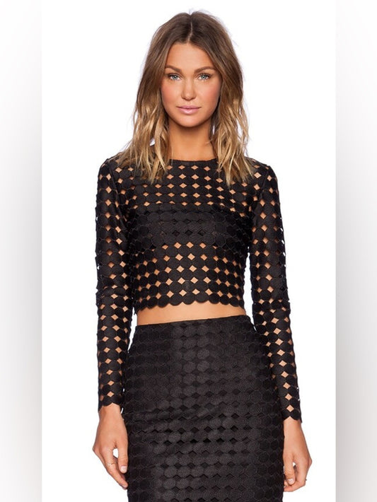 Alexis Black Geometric Cutout Long-Sleeve Crop Top & Skirt